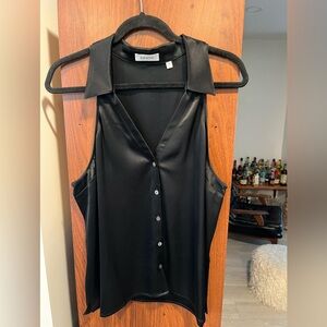 Aritzia Black Satin Button-Down Top